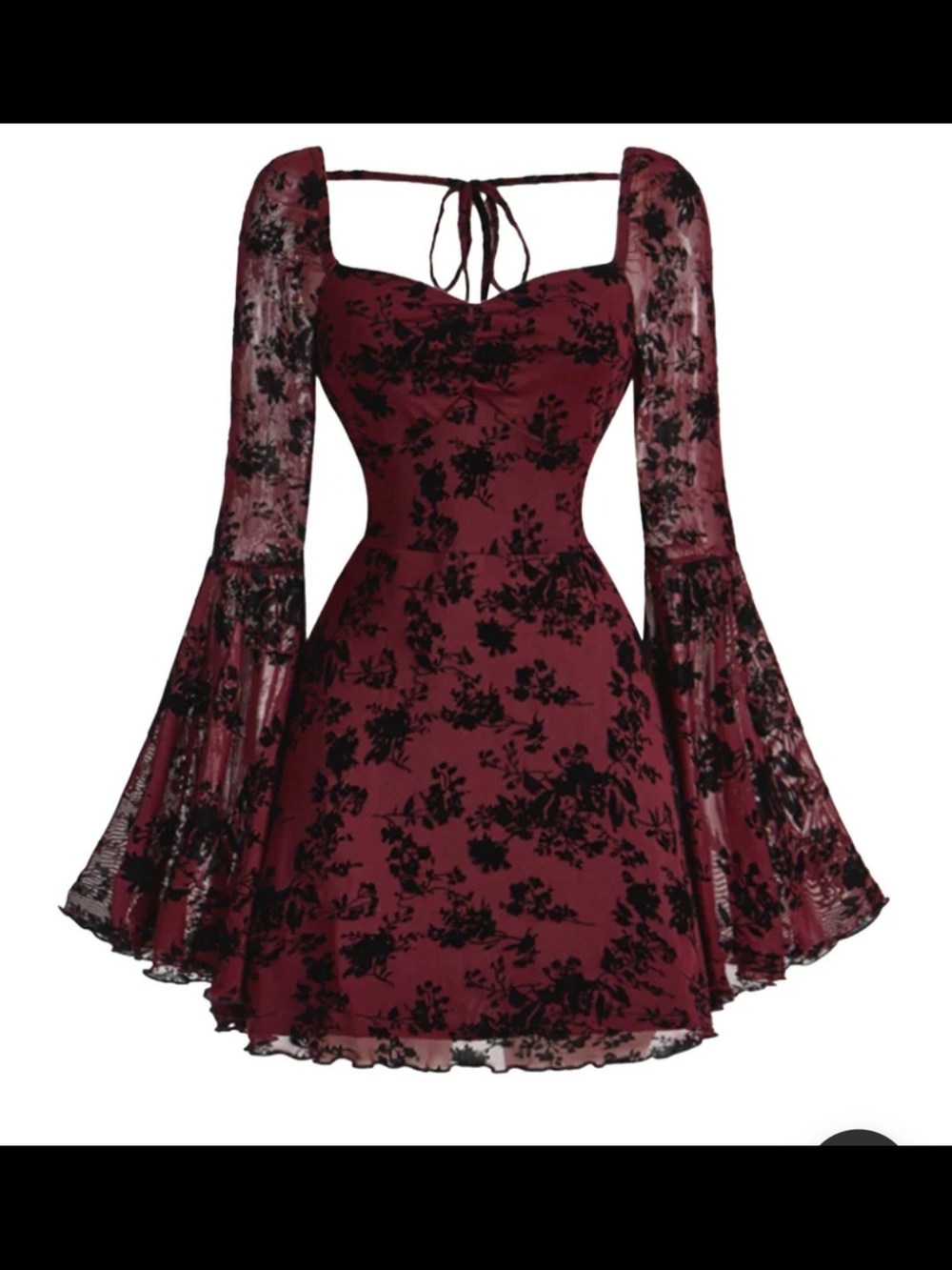 Women's Burgundy Floral Mesh Fit-and-Flare Dress